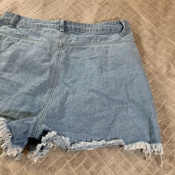 Prettylittlething Womens 10 Denim Jean Short Shorts Blue Distressed High Rise - Picture 9 of 10